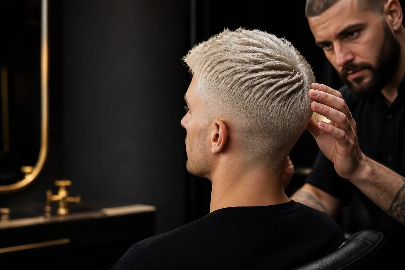 Acabamento de cabelo masculino platinado
